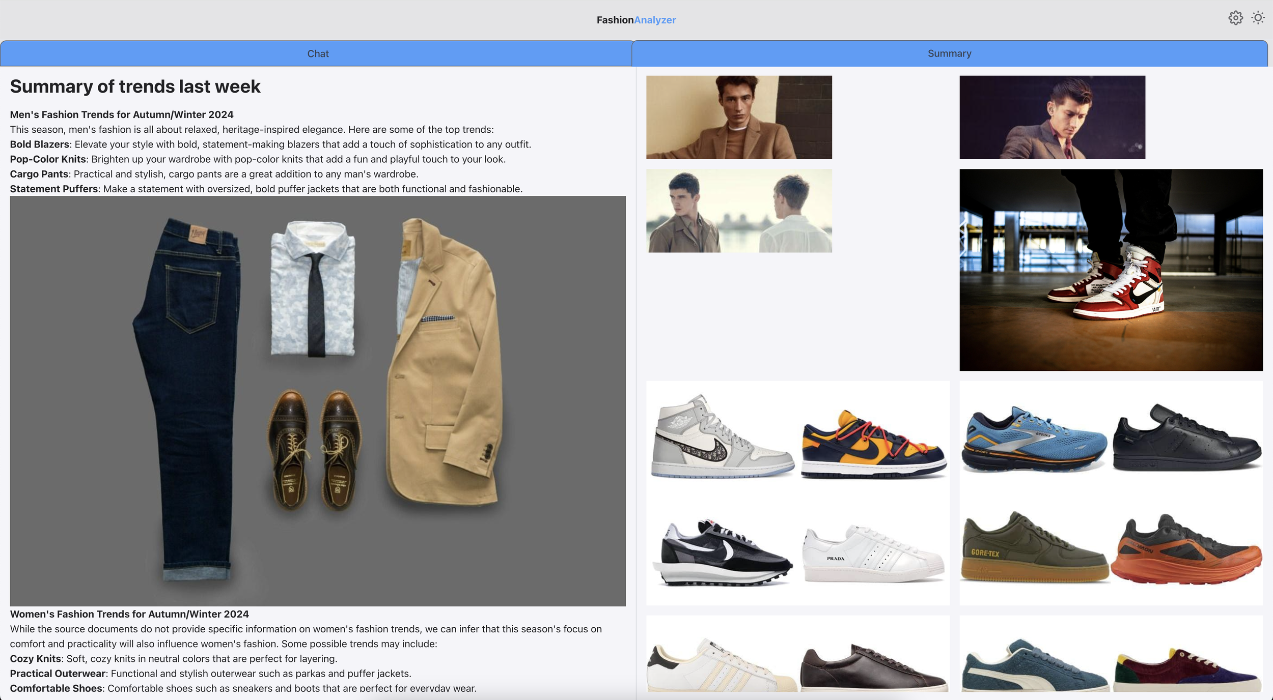 Fashion Search Agent trend summary view showing weekly fashion trends with curated images