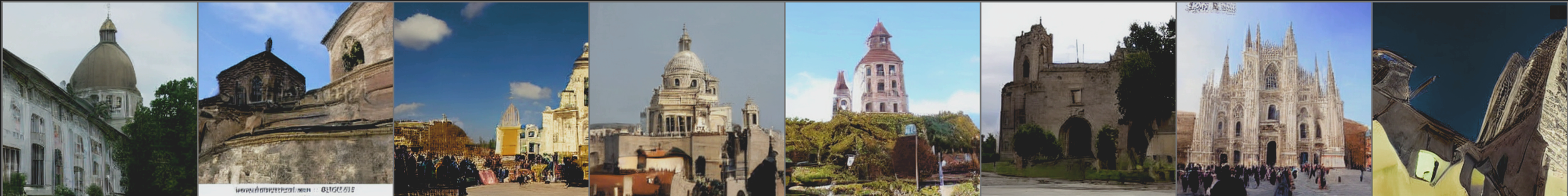 Strip of novel church images generated by the trained Latent Diffusion Model